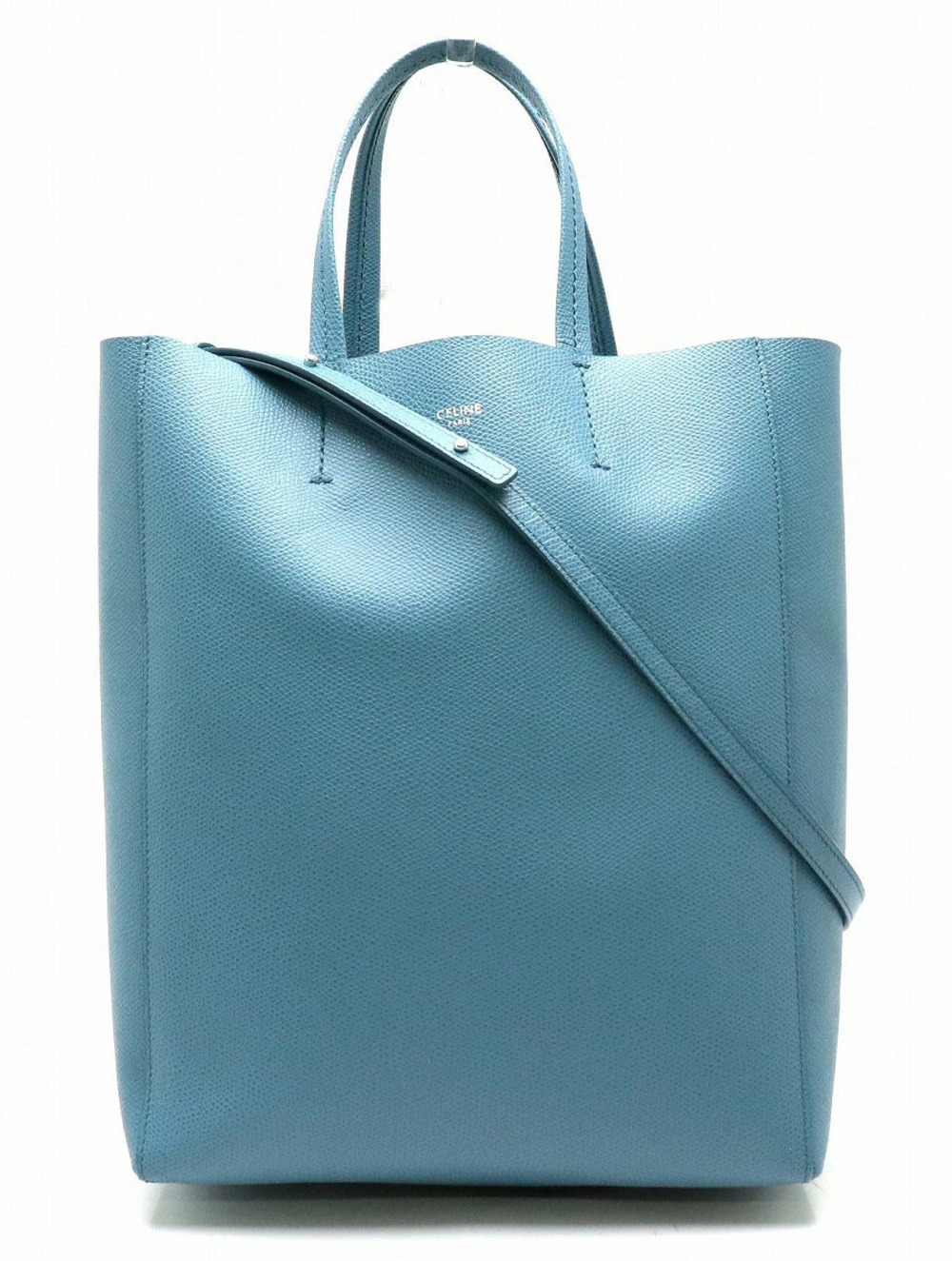 Celine Cabas Handbag Tote Bag Shoulder Leather Blue